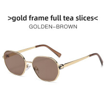 (Brown)Gafas de sol de polígono para mujer con protección Uv400 elegante accesorio para exteriores