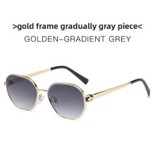 (Gradient Gray)Óculos de sol femininos poligonais com proteção Uv400 elegante acessório externo