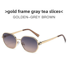 (Gray Brown)Óculos de sol femininos poligonais com proteção Uv400 elegante acessório externo