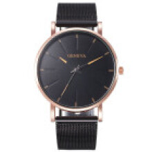 (Black Pink) Mens Quartz Geneva Watch Alloy Strap With Minimalist Dial For Casual Gifting