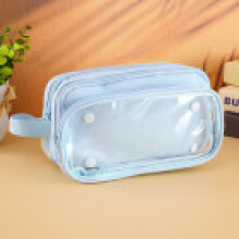(Blue) Large Simple Design Capacity Stationery Organizer Pen Bag For Gift Students