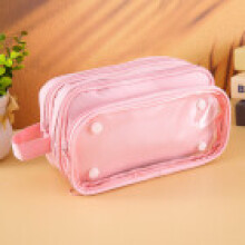 (Pink) Large Simple Design Capacity Stationery Organizer Pen Bag For Gift Students