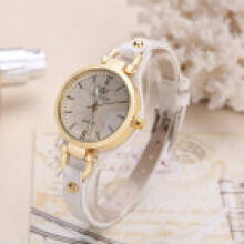 (White) Leather Ladies Dial Watch With Quartz Engine And Decorative Design Wear For Casual