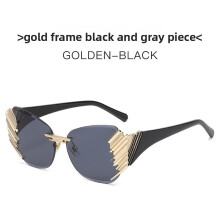 (Gold Black Gray)Gafas de sol unisex sin marco con lentes Uv400 para viajes y accesorios moda