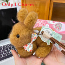 (Brown) Rabbit Adorable Cartoon Plush Keyring With Scented Bow For Kids And Girls