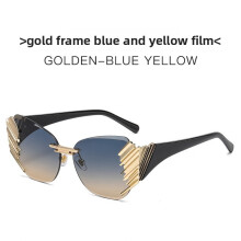(Blue Yellow)Gafas de sol unisex sin marco con lentes Uv400 para viajes y accesorios moda