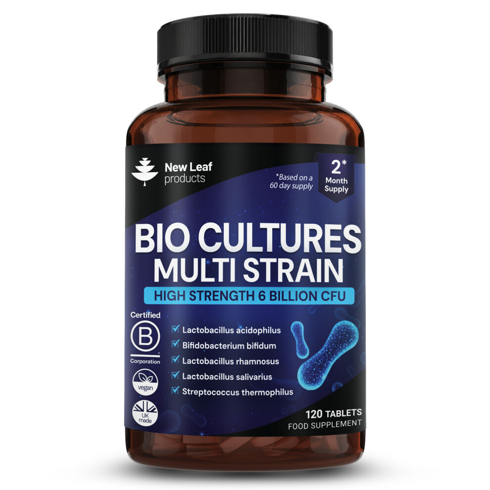 New Leaf Product Probiotic Multi-Strain High-Strength Tablets - 6 Billion Cfu Per Serving, 5 Bacterial Strains, 120 Tablets (2-Month Supply) - Digestive & Gut Health