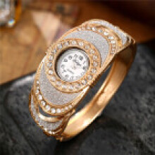 (Gold) Elegant Style European Womens Quartz Bracelet Watch With Inlay Formal Wear For