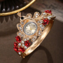 (Red) Womens Quartz Fashion Watch With Alloy Case And Elegant Dial For Outfit Summer