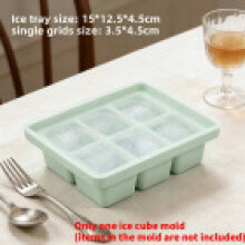(Green Six Grid) Baby Silicone Food Ice Cube Mold With Lid Freezer Storage Tray Use For Family