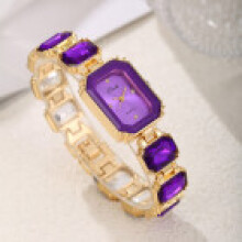 (Gold Purple) Square Quartz Womens Watch With Alloy Frame And Elegant Design For And Collection Gift
