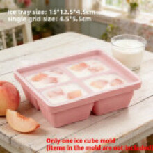 (Pink Four Grid) Baby Silicone Food Ice Cube Mold With Lid Freezer Storage Tray Use For Family