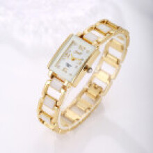 (Gold White Face) Silver Ladies Gold Alloy Square Quartz Watch With Decorative Dial Logo Printing And