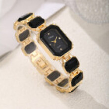 (Gold Black) Square Quartz Womens Watch With Alloy Frame And Elegant Design For And Collection Gift