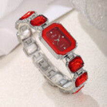 (Silver Red) Square Quartz Womens Watch With Alloy Frame And Elegant Design For And Collection Gift