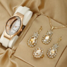 (White) Womens Quartz Wish Watch With Oval Face And Leather Band For Use Daily Elegant