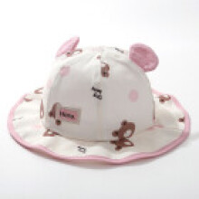 (Pink) Kids Sun Hat With Large Brim Cotton Cartoon Bear Pattern For Baby Protection Sun