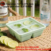 (Green Four Grid) Baby Silicone Food Ice Cube Mold With Lid Freezer Storage Tray Use For Family