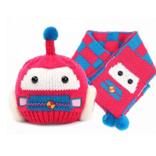 (Rose Red)Set cappello e sciarpa in maglia bambino morbido e caldo con simpatico motivo auto bambini per