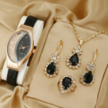 (Black) Quartz Wish Womens Watch With Oval Face And Leather Band For Elegant Daily Use