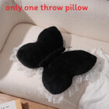 (Black) Comfortable Lumbar Butterfly Support Cushion With Solid Color Lace Design And