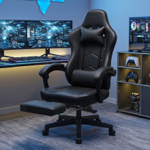 Office Gaming Chair High Back Ergonomic Executive Seat Cushion Footrest Black