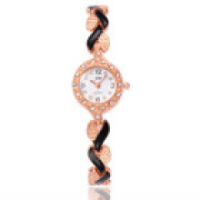 (Black) Fashion Alloy Ladies Leaf Quartz Watch Bracelet Set Wear For Casual