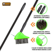 3 In 1 Telescopic Patio Weed Brush Remover Garden Cleaning Clean Moss, Dirt