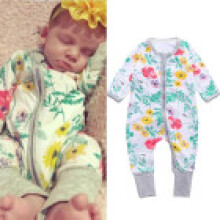 (Floral Zipper Romper,0~6M)Baby Boy Girl Long Sleeve Cotton Romper Jumpsuit Bodysuit Outfit Clothes