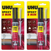 UHU Epoxy Quick Set Two-Part Fast Strong Adhesive, 14ml Syringe, 2 Pack