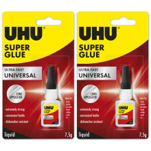 UHU Super Glue Universal Instant Adhesive, Clear, 2 Pack, 7.5g Bottles