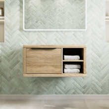 800mm Bathroom Vanity Unit Countertop Wall Hung With Shelves Black Handle Oak Wood No Basin - RH Shelves