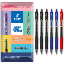 (Blue, Black, Red) PILOT G-2 Neon Gel Ink Rollerball Pens 0.7mm, Pack of 6
