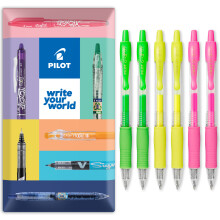 (Green, Pink, Yellow) PILOT G-2 Neon Gel Ink Rollerball Pens 0.7mm, Pack of 6