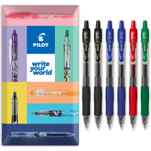 (Blue, Black, Red, Green) PILOT G-2 Neon Gel Ink Rollerball Pens 0.7mm, Pack of 6