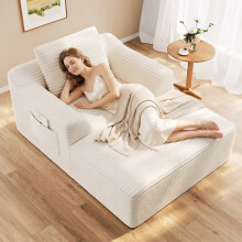Modular Corduroy Chaise Lounge Sofa High-Density Foam Beige