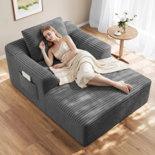 Modular Corduroy Chaise Lounge Sofa High-Density Foam Grey
