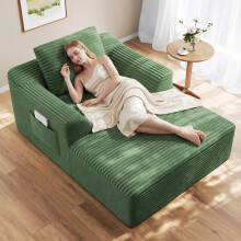 Modular Corduroy Chaise Lounge Sofa High-Density Foam Green