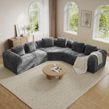 Modular Sectional Large L-Shaped Chenille Corner Sofa Grey