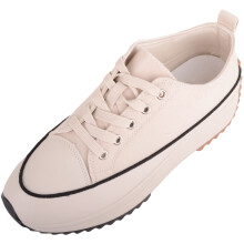(UK7, Beige) ABSOLUTE FOOTWEAR Easy Lace Up Low Top Canvas Chunky Sole Trainers Sneakers