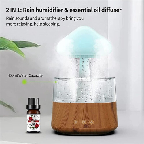 Rain Humidifier Diffuser with 7 Colors Night Lights, Essential Oil Aroma Therapy Diffuser with Remote Control