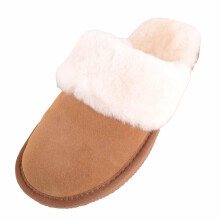 (UK7, Tan) ABSOLUTE FOOTWEAR Easy Slip On Open Back Genuine Sheepskin Mule Slipper