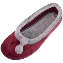 (UK6, Burgundy) ABSOLUTE FOOTWEAR Soft Velour Slip On Cuff Pom Pom Design Indoor Slippers