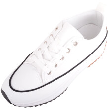(UK6, White) ABSOLUTE FOOTWEAR Easy Lace Up Low Top Canvas Chunky Sole Trainers Sneakers