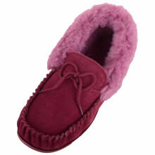 (UK5, Wine) ABSOLUTE FOOTWEAR Wool Lined Suede Moccasin with Wool Cuff and Hard Sole