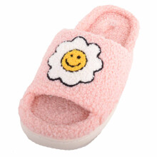 (UK4, Pink) ABSOLUTE FOOTWEAR Easy Slip On Peep Toe Open Back Slider Slipper, Flower Design