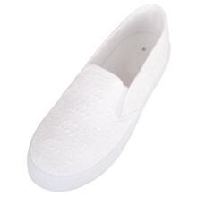 (UK3, White) ABSOLUTE FOOTWEAR Easy Slip On Twin Gusset Floral Canvas Pumps with Platform Sole