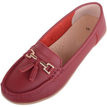 (UK5, Dark Red) ABSOLUTE FOOTWEAR Slip On Casual Wide Fit Leather Loafer Deck Boat Shoes
