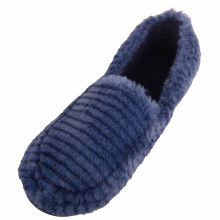 (UK5, Navy) ABSOLUTE FOOTWEAR Easy Slip Soft Faux Fur Moccasin Style Striped Slipper