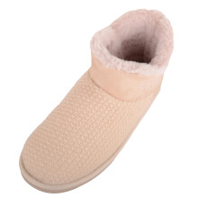 (UK5, Cream) ABSOLUTE FOOTWEAR Easy Slip On Knitted Style Ankle Slipper Boot